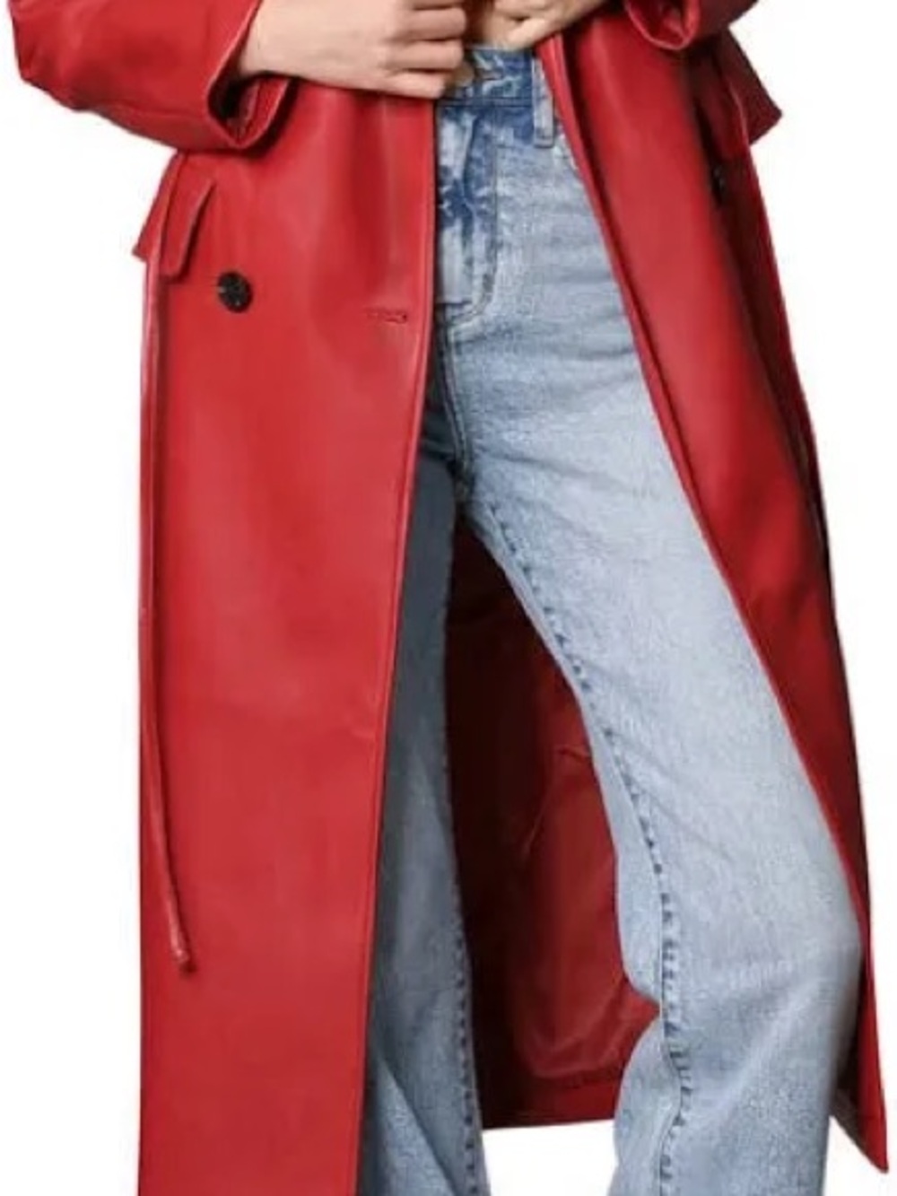 Avec Les Filles Red Faux-Leather Trench Coat Anthropologie - Picture 6 of 7